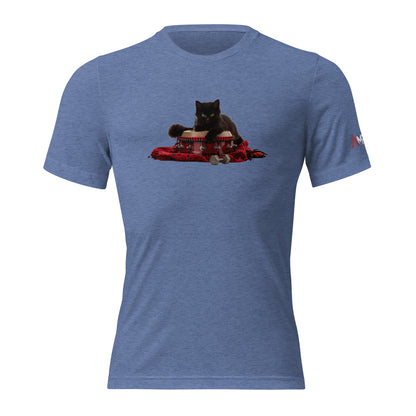 Tri-Blend Ultra Soft T-Shirt - Black Cat Shamanic Drum Red