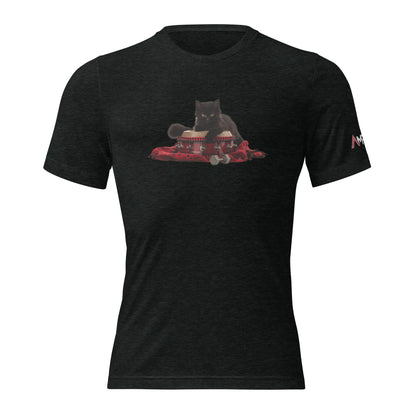 Tri-Blend Ultra Soft T-Shirt - Black Cat Shamanic Drum Red