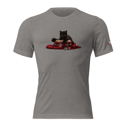 Tri-Blend Ultra Soft T-Shirt - Black Cat Shamanic Drum Red