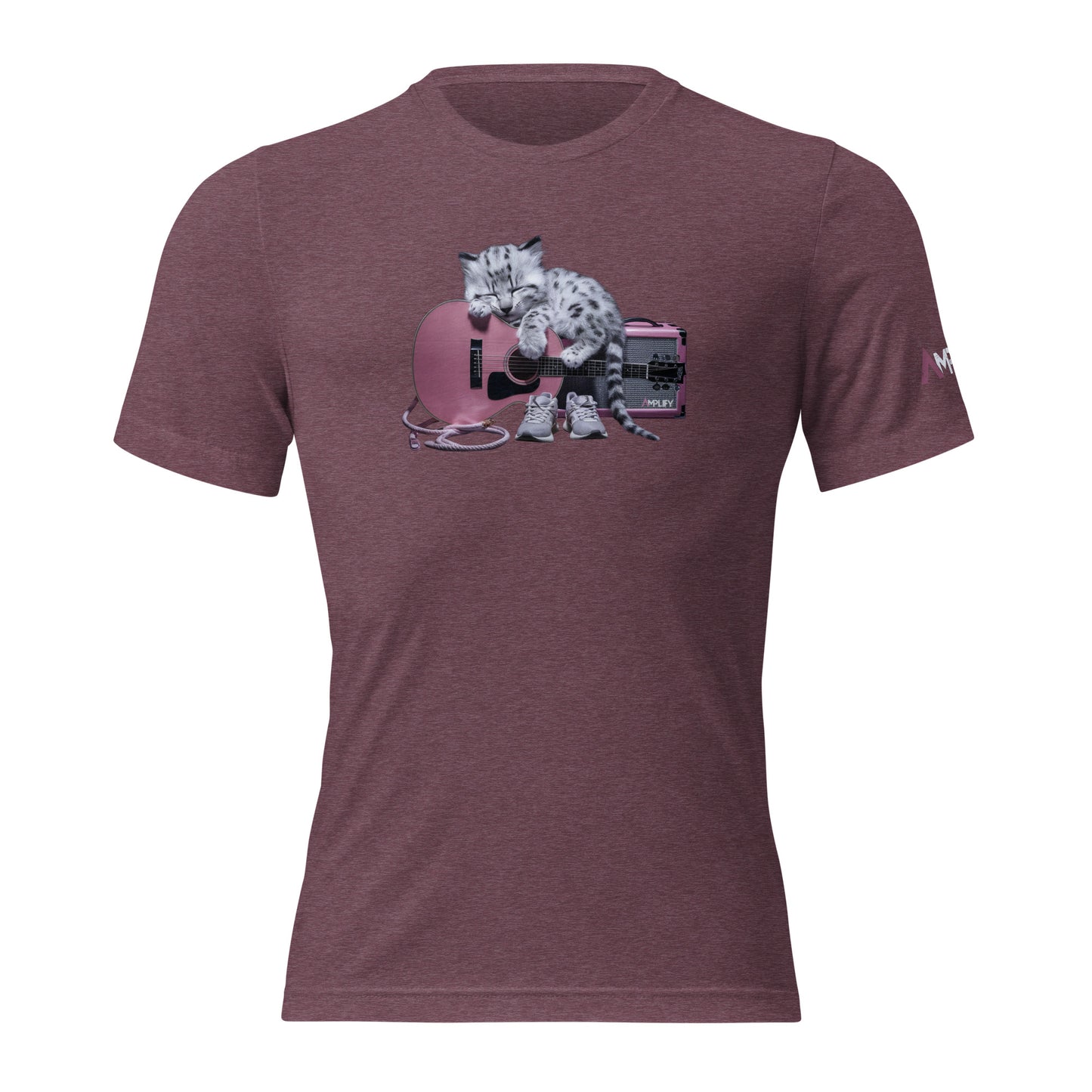 Tri-Blend Ultra Soft T-Shirt - Snow Leopard Pink Acoustic Guitar