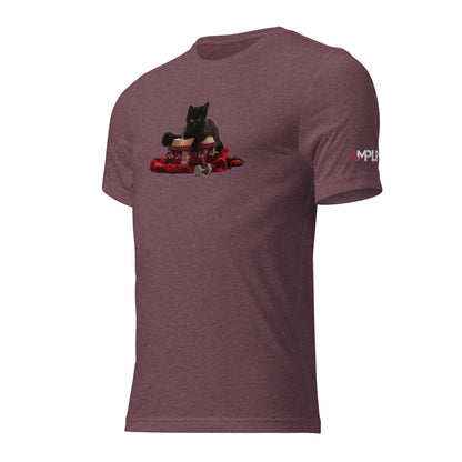 Tri-Blend Ultra Soft T-Shirt - Black Cat Shamanic Drum Red