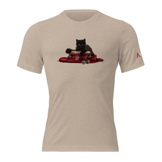 Tri-Blend Ultra Soft T-Shirt - Black Cat Shamanic Drum Red